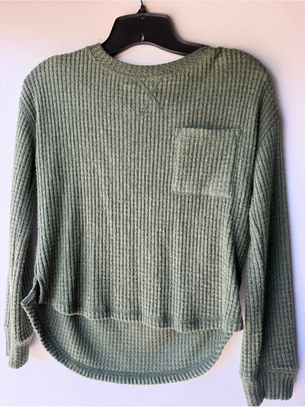 Treasure & Bond Olive Green Waffle Knit Long Sleeve Top